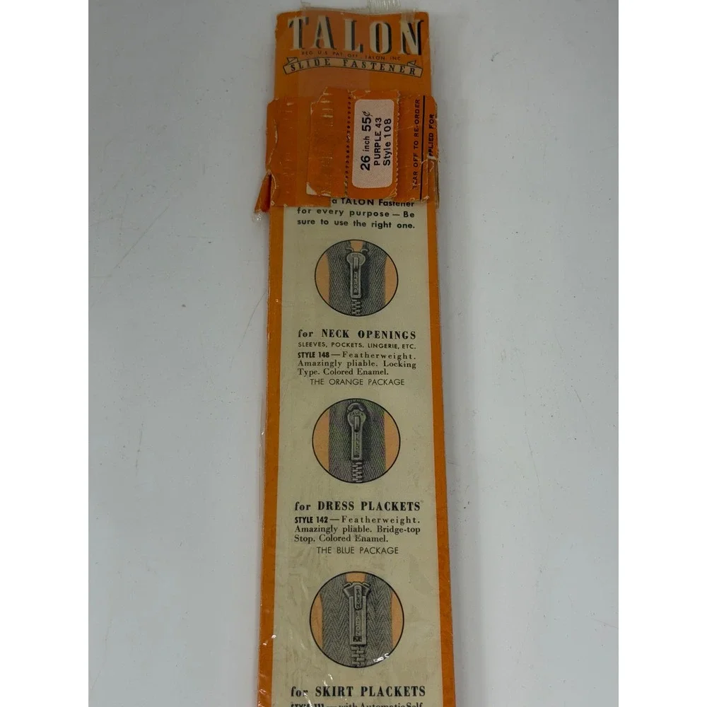 VTG Talon Zipper Purple Style 108 Neck Opening Locking Type 26